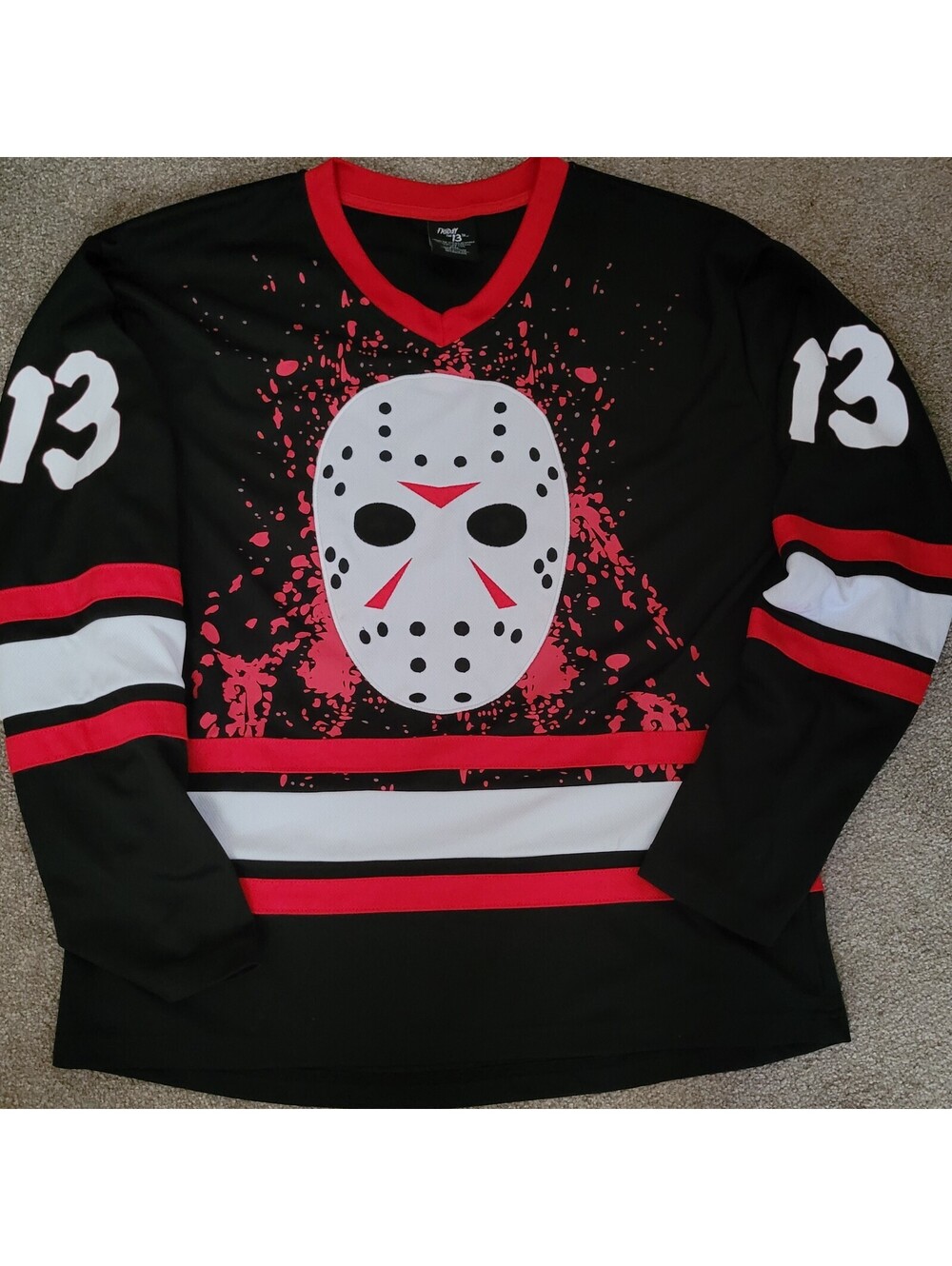FRIDAY THE 13TH JASON VOORHEES #13 V NECK ADULT HOCKEY JERSEY SIZE Med HORROR